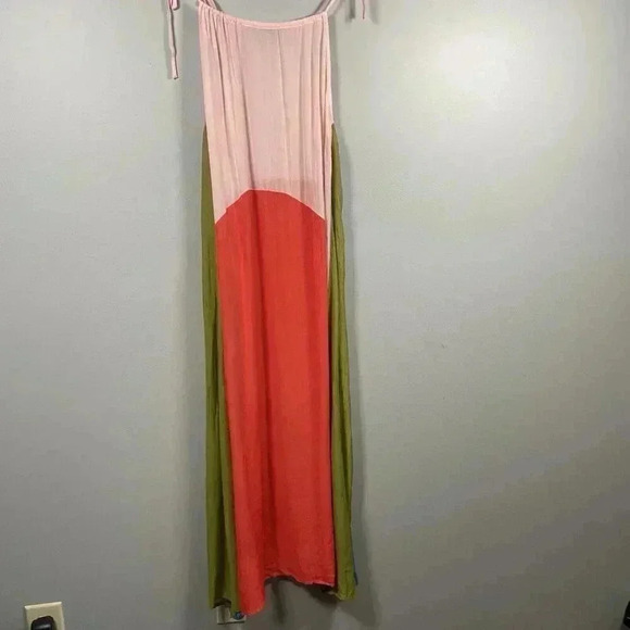 All Saints Aida Color Block Maxi Dress Size US 2 Sheer Boho Halter Tie Colorful - Picture 4 of 11